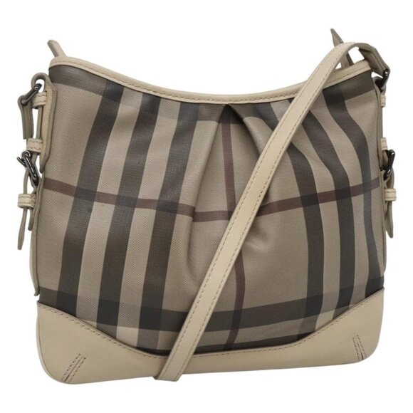 BURBERRY Nova Check Shoulder Bag PVC Beige Dark Brown Auth ac3676 - Picture 1 of 16